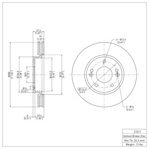 Kia Forte Brake Rotor (1) - Front - DFC - Plain - `10-`13