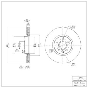 Land Rover LR2 Brake Rotor (1) - Front - DFC - Plain - `07-`18