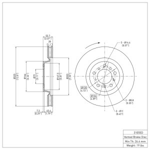 BMW M3 Brake Rotor (1) - Right Front - DFC - Plain - `01-`06