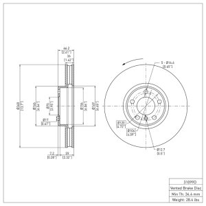 BMW 550i Brake Rotor (1) - Left Front - DFC - Plain OE - `10-`18