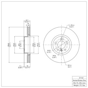 BMW X5 Brake Rotor (1) - Front - DFC - Plain - `07-`18