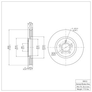 Chrysler PT Cruiser Brake Rotor (1) - Front - DFC - Plain - `03-`09