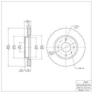 Mitsubishi Lancer Brake Rotor (1) - Front - DFC - Plain - 2004