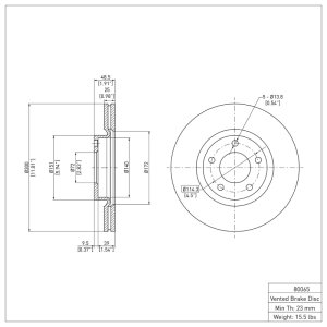 Mazda 3 Brake Rotor (1) - Front - DFC - Plain - `04-`15 Mazda 3 Brake Rotor (1) - Front - DFC - Plain - `04-`15