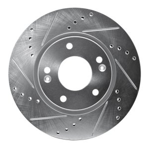 Hyundai Tucson Brake Rotor (1) - Front Left - DFC - Drilled & Slotted - Silver - `03-`13