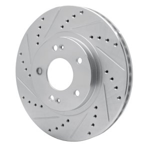 Hyundai Santa Fe Brake Rotor (1) - Front Left - DFC - Drilled & Slotted - Silver - `01-`06