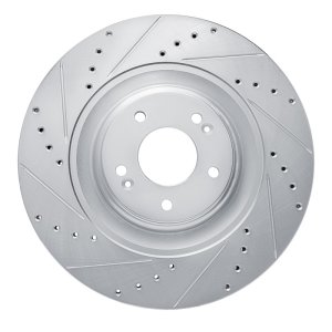 Hyundai Kona N Brake Rotor (1) - Front Left - DFC - Drilled & Slotted - Silver - `22-`25