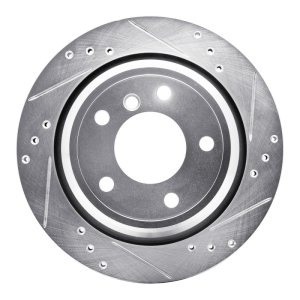 BMW 530i Brake Rotor (1) - Rear Right - DFC - Drilled & Slotted - Silver - `96-`03