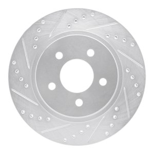 Ford Mustang Brake Rotor (1) - Rear Left - DFC - Drilled & Slotted - Silver - `05-`14