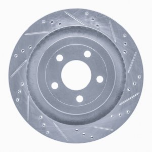 Ford Mustang Brake Rotor (1) - Rear Right - DFC - Drilled & Slotted - Silver - `15-`23