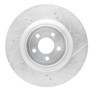 Ford Mustang Brake Rotor (1) - Front Right - DFC - Drilled & Slotted - Silver - `15-`23