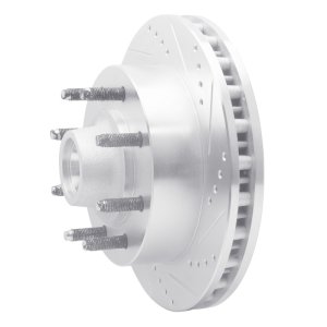 Ford F-350 Super Duty Brake Rotor (1) - Front Right - DFC - Drilled & Slotted - Silver - `99-`02