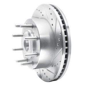 Ford F-250 Super Duty Brake Rotor (1) - Front Right - DFC - Drilled & Slotted - Silver - `05-`07