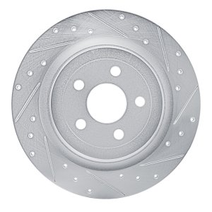 Ford Mustang Mach-E Brake Rotor (1) - Rear Right - DFC - Drilled & Slotted - Silver - `21-`25