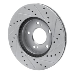 Acura TL Brake Rotor (1) - Front Left - DFC - Drilled & Slotted, Zinc Plated - Silver - `91-`01