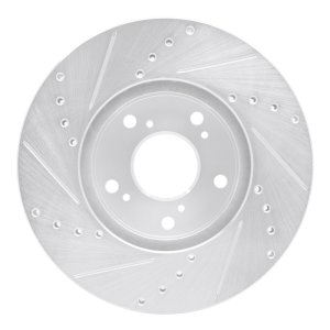 Acura CSX Brake Rotor (1) - Front Right - DFC - Drilled & Slotted - Silver - `98-`22