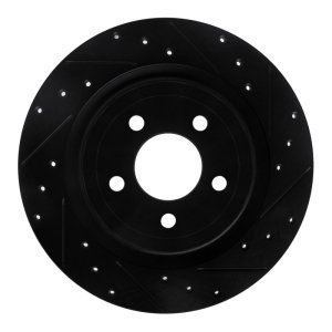 Ford Mustang Brake Rotor (1) - Rear Right - DFC - Drilled & Slotted - Black - `20-`25