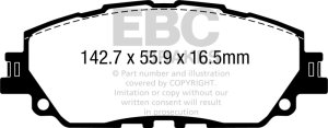 Lexus ES300H Brake Pads - Front - EBC - Redstuff - `19-`27 Lexus ES300H Brake Pads - Front - EBC - Redstuff - `19-`27