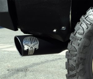 Ford F350 Performance Exhaust - Gibson - Patriot Flag Series, Cat-Back, Single, Patriot Skull - Black - `20-`27