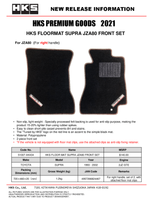 Toyota Supra Floor Mats - Front - HKS - Carpeted - `93-`02