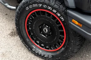 Ineos Grenadier Custom Wheels - Huntsman Armored RS-Forged Light Alloy - Gloss Black/ Red Stripe Ineos Grenadier Custom Wheels - Huntsman Armored RS-Forged Light Alloy - Gloss Black/ Red Stripe