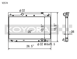 Honda Civic Si Racing Radiator - Koyo - V2574 All Aluminum - `02-`05 Honda Civic Si Racing Radiator - Koyo - V2574 All Aluminum - `02-`05