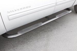 Chevrolet Silverado 1500 Crew Cab Nerf Bars - LUND - 4 Inch Oval Curved - Polished - `01-`13 Chevrolet Silverado 1500 Crew Cab Nerf Bars - LUND - 4 Inch Oval Curved - Polished - `01-`13