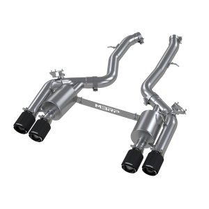 BMW M2 Performance Exhaust - Rear - MBRP - Armor Pro T304 Stainless Steel Resonator-Back, 3 in. Piping, Dual Rear Exit, Quad 4 in. Carbon Fiber Tips, Active Exhaust Compatible - `18-`22