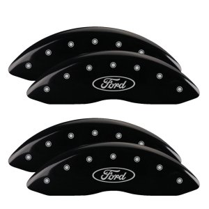 Ford F-250 Brake Caliper Covers - Front + Rear - MGP - Oval logo, Silver Characters - Black - `05-`07