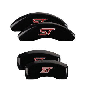 Ford Fiesta Caliper Covers - Front + Rear - MGP - 4 Logo, Engraved, No bolts/ST - Black - `14-`17