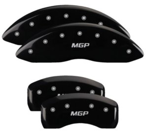 Ford Edge Caliper Covers - Front + Rear - MGP - Engraved, Silver Characters - Black - `19-`20