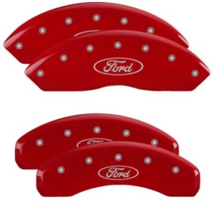 Ford Ranger Caliper Covers - Front + Rear - MGP - Oval Logo, Silver Characters - Red - `23-`24