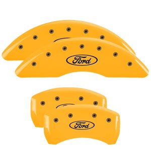 Ford Edge Caliper Covers - Front + Rear - MGP - Oval Logo, Black Characters - Yellow - `21-`24