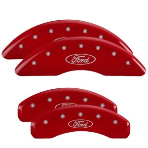 Ford F-350 Caliper Covers - Front + Rear - MGP - 4 Logo - Red - `23-`24