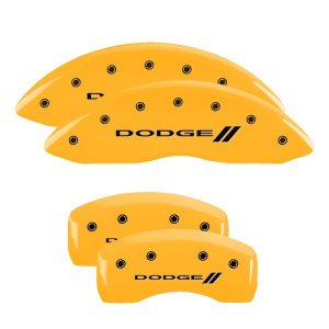 Dodge Caliber Caliper Covers - Front + Rear - MGP - 4 Logo Engraved with Stripes/Dodge - Yellow - `07-`14