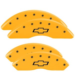 Chevrolet Express Caliper Covers - Front + Rear - MGP - Engraved Bowtie - Yellow - `09-`17
