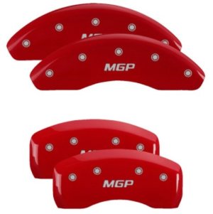 Kia Optima Caliper Covers - Front + Rear - MGP - Engraved, Silver Characters - Red - 2020