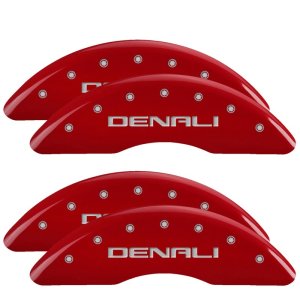 GMC Sierra Caliper Covers - Front + Rear - MGP - Denali, Red powder coat finish, silver characters - Red - `11-`19