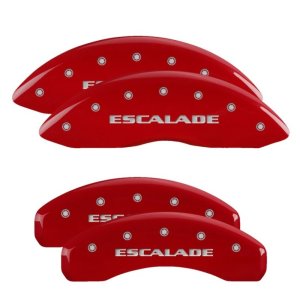 Cadillac Escalade Caliper Covers - Front + Rear - MGP - Engraved with Silver Characters - Red - `21-`24