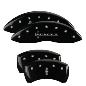 Lincoln MKT Caliper Covers - Front + Rear - MGP - Engraved Front Lincoln + Engraved Rear Star logo - Black - `14-`16