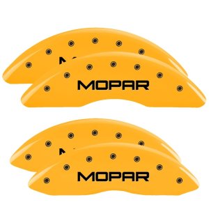 RAM 2500 Caliper Covers - Front + Rear - MGP - 4 Logo, Engraved, MOPAR, Powder Coat Finish - Yellow - `11-`18