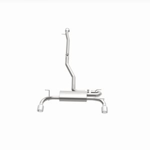 Land Rover Range Rover Evoque Performance Exhaust - Rear - Magnaflow - Touring Series Cat-Back, Dual Split Rear Exit, 2.5 in mandrel-bent piping, 4 in polished double-wall tips, Straight-Through muffler, Stainless Steel - Polished - `12-`19