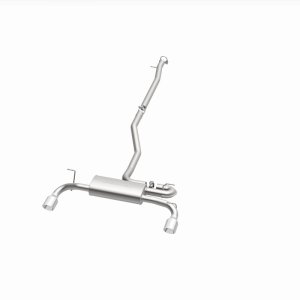 Land Rover Range Rover Evoque Performance Exhaust - Rear - Magnaflow - Touring Series Cat-Back, Dual Split Rear Exit, 2.5 in mandrel-bent piping, 4 in polished double-wall tips, Straight-Through muffler, Stainless Steel - Polished - `12-`19