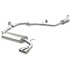 Ford Focus Performance Exhaust - Passenger Side Rear - Magnaflow - Street Series Cat-Back, Single Straight Passenger-Side Rear Exit, 2.25 in mandrel-bent piping, dual straight-through mufflers, 3 in polished dual-wall angle-cut tip, stainless steel - Poli
