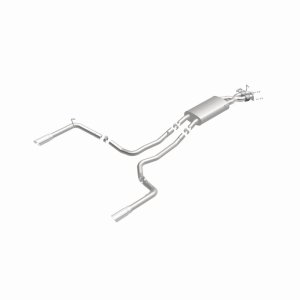 Land Rover Range Rover Sport Performance Exhaust - Rear - Magnaflow - Touring Series Cat-Back, Dual Split Rear Exit, 2.5 in mandrel-bent piping, Straight-Through muffler, 3.5 in polished double-wall angle-cut tips, stainless steel, moderate exterior/mild 