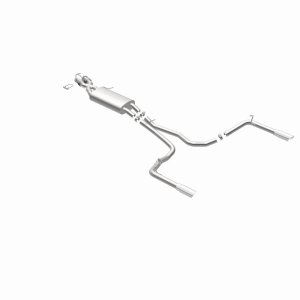 Land Rover Range Rover Sport Performance Exhaust - Rear - Magnaflow - Touring Series Cat-Back, Dual Split Rear Exit, 2.5 in mandrel-bent piping, Straight-Through muffler, 3.5 in polished double-wall angle-cut tips, stainless steel, moderate exterior/mild 