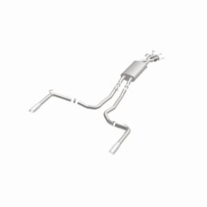 Land Rover Range Rover Sport Performance Exhaust - Rear - Magnaflow - Touring Series Cat-Back, Dual Split Rear Exit, 2.5 in mandrel-bent piping, Straight-Through muffler, 3.5 in polished double-wall angle-cut tips, stainless steel, moderate exterior/mild 