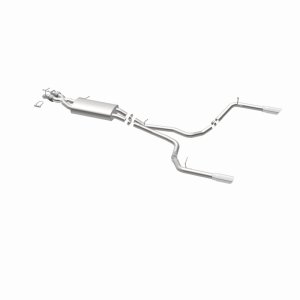 Land Rover Range Rover Sport Performance Exhaust - Rear - Magnaflow - Touring Series Cat-Back, Dual Split Rear Exit, 2.5 in mandrel-bent piping, Straight-Through muffler, 3.5 in polished double-wall angle-cut tips, stainless steel, moderate exterior/mild 