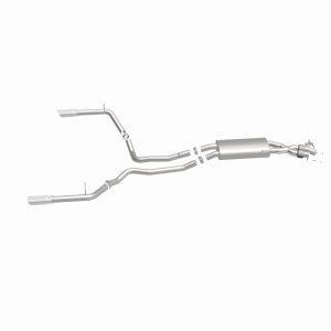 Land Rover Range Rover Sport Performance Exhaust - Rear - Magnaflow - Touring Series Cat-Back, Dual Split Rear Exit, 2.5 in mandrel-bent piping, Straight-Through muffler, 3.5 in polished double-wall angle-cut tips, stainless steel, moderate exterior/mild 