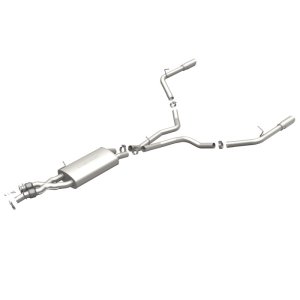 Land Rover Range Rover Sport Performance Exhaust - Rear - Magnaflow - Touring Series Cat-Back, Dual Split Rear Exit, 2.5 in mandrel-bent piping, Straight-Through muffler, 3.5 in polished double-wall angle-cut tips, stainless steel, moderate exterior/mild 